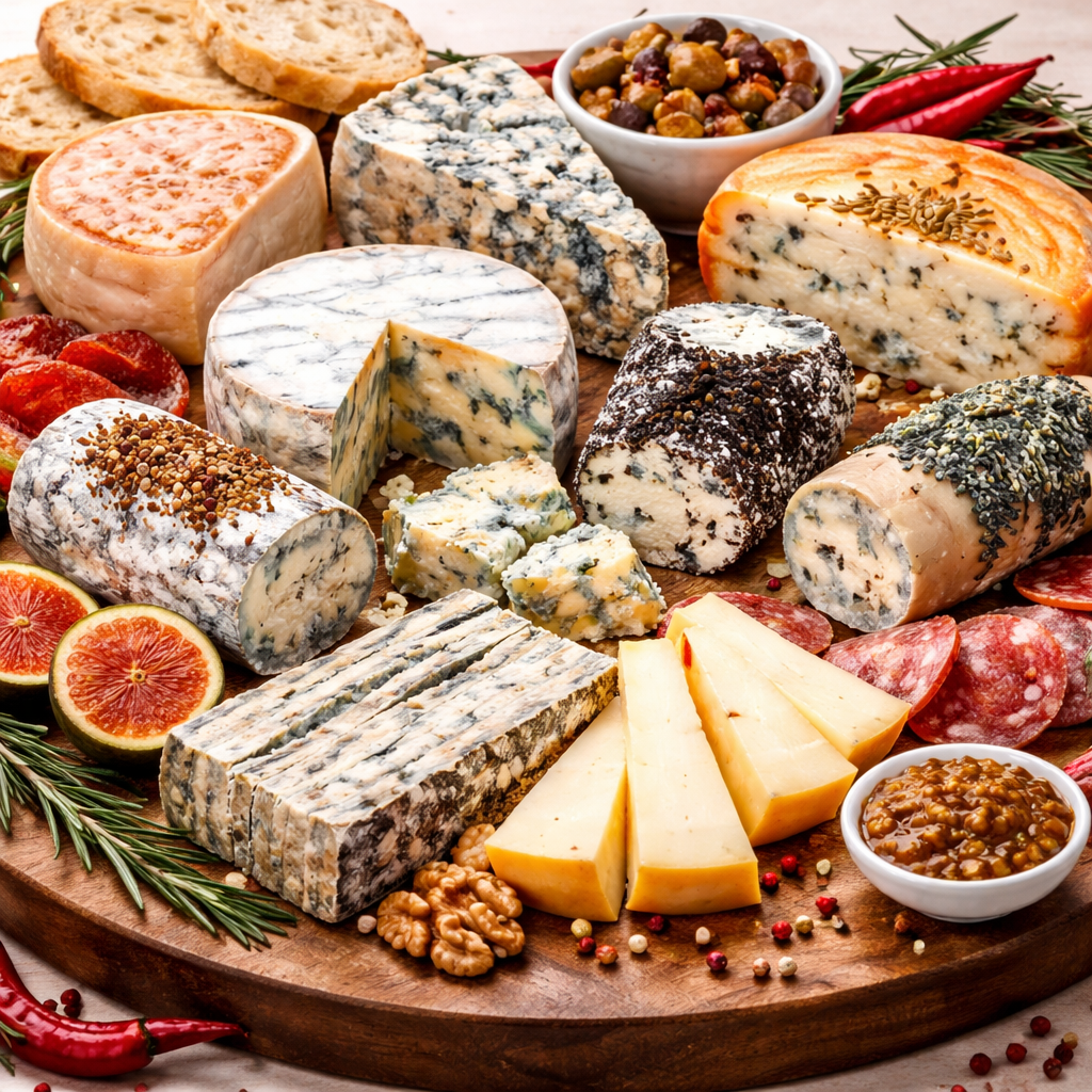 Plateau de fromages persillés et spécialités fortes